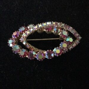 Vintage Double Almond Rhinestone Brooch